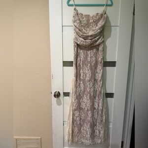 House of CB Nude and Ivory Lace Strapless Dress